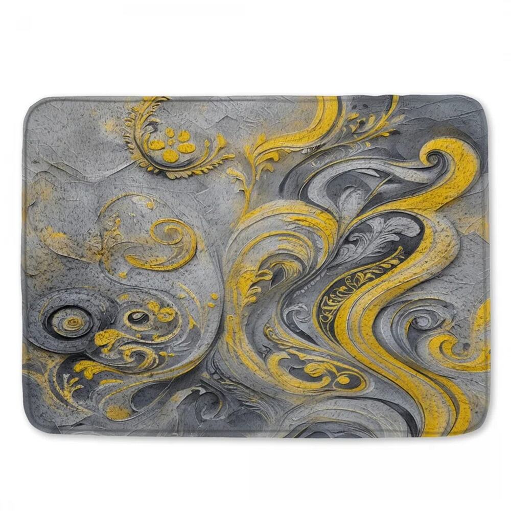 Abstract Yellow Gray Bath Mat